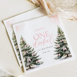 Guardanapo De Papel Aniversário de 1 ano Onederland Winter Pink Bow