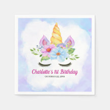 Aniversário de 1 ano Unicórnio Mágico Floral Aquar