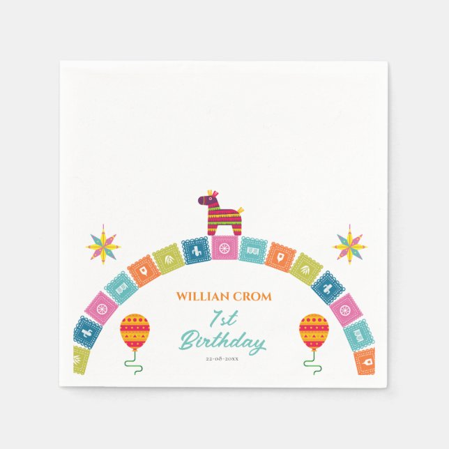 Guardanapo De Papel Aniversário de 1rua do Fiesta Cactus mexicano (Frente)