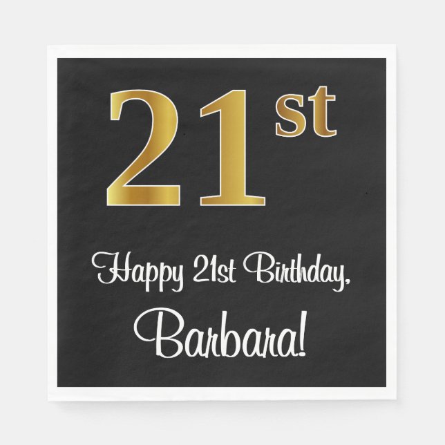 Guardanapo De Papel aniversário de 21 anos ~ Elegante Luxurioso Faux D (Frente)