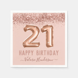 Guardanapo De Papel Aniversário de 21 anos Feliz Glitter Rosa com Scr
