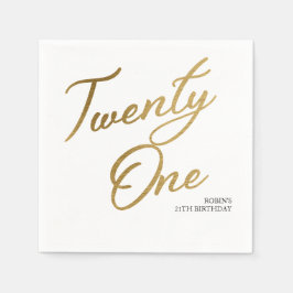 Guardanapo De Papel Aniversário de 21 anos minimalista branco e Dourad