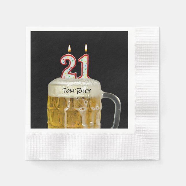 Guardanapo De Papel aniversário de 21 anos na cerveja (Frente)