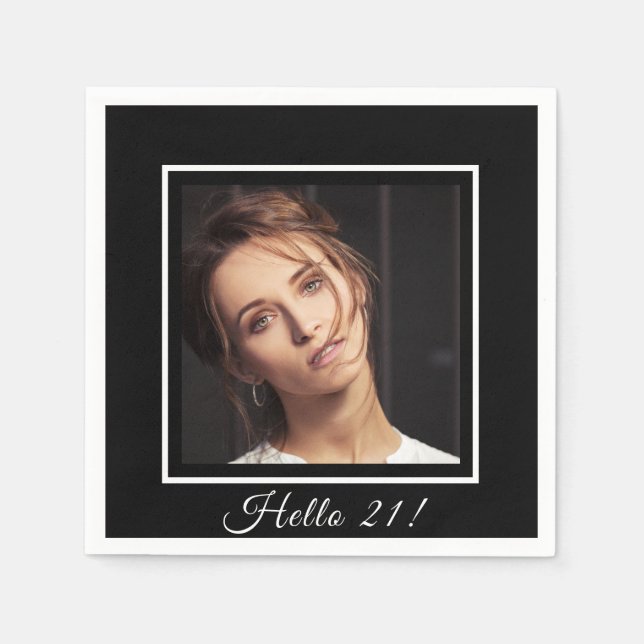 Guardanapo De Papel aniversário de 21 anos preto e branco (Frente)