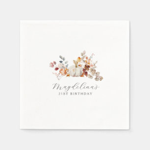 Guardanapo De Papel aniversário de 21 anos White Pumpkin Fall Flowers 