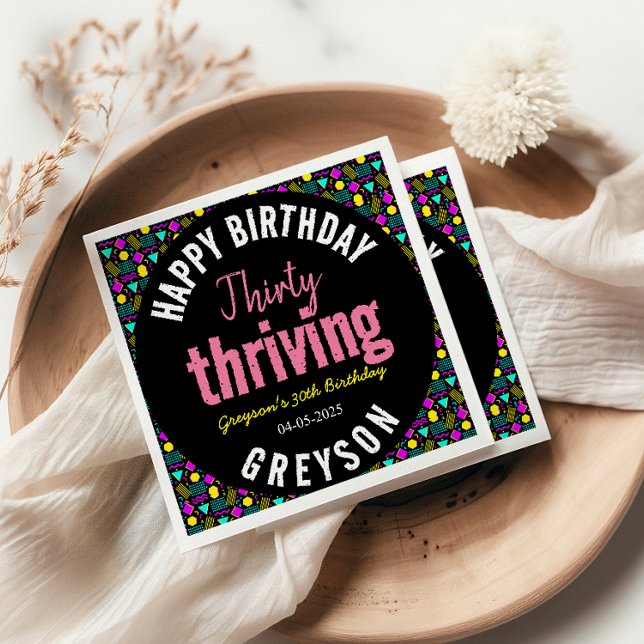 Guardanapo De Papel Aniversário de 30 anos 3 e preto e retrô prósperos (Criador carregado)