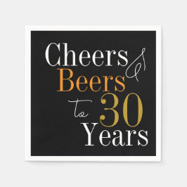Guardanapo De Papel aniversário de 30 anos Beers e Cheers Black Dourad