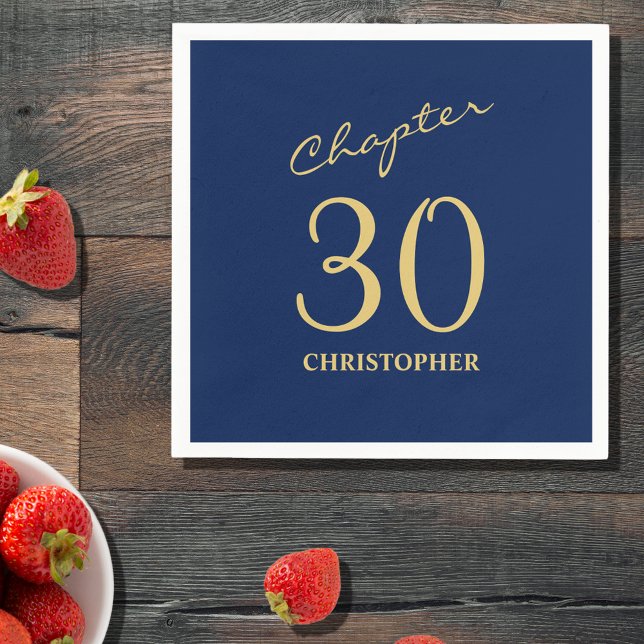 Guardanapo De Papel aniversário de 30 anos Blue Dourado Capítulo 30 (Make your loved one's 30th birthday celebration elegant and memorable with our Blue Gold Napkins.)