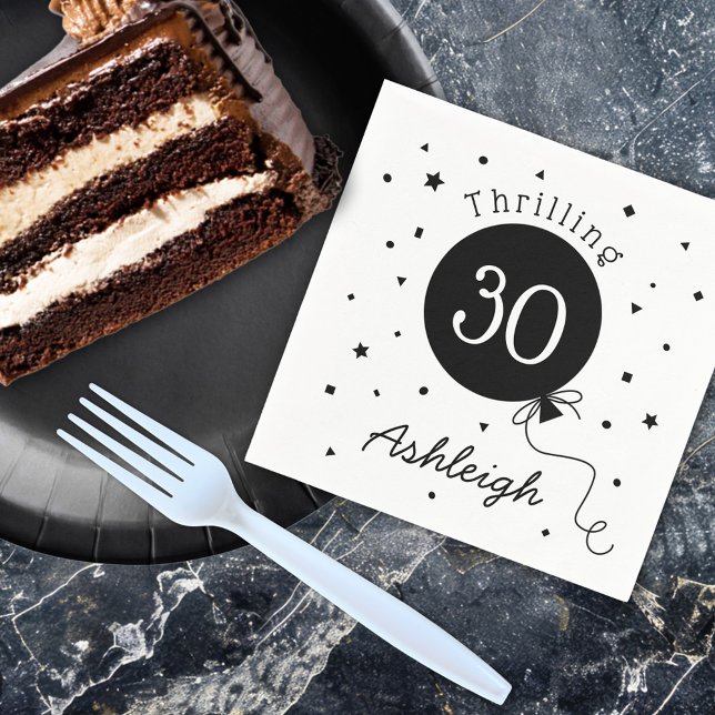 Guardanapo De Papel Aniversário de 30 anos brilhante branco preto (Criador carregado)