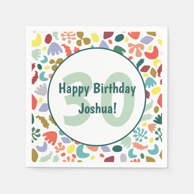 Guardanapo De Papel Aniversário de 30 anos Colorida Personalizada (Frente)