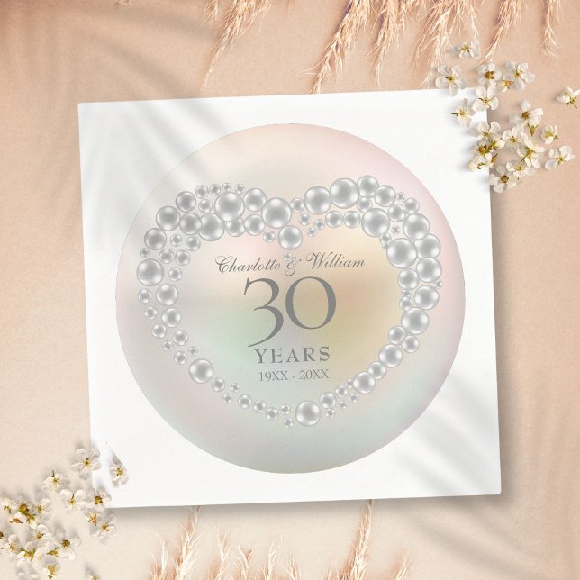 Guardanapo De Papel Aniversário de 30 anos de casamento Pérola Linda (Beautiful Pearl 30th Wedding Anniversary Napkins)