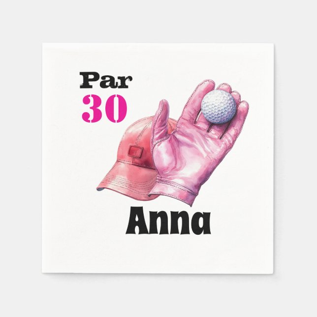 Guardanapo De Papel Aniversário de 30 anos de Golf Par teia rosa mulhe (Frente)