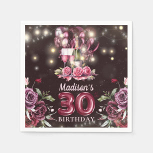 Guardanapo De Papel Aniversário de 30 anos de Vinho e Balões Personali
