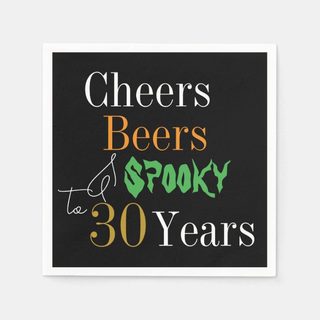 Guardanapo De Papel aniversário de 30 anos Halloween Cheers Beers Spoo (Frente)