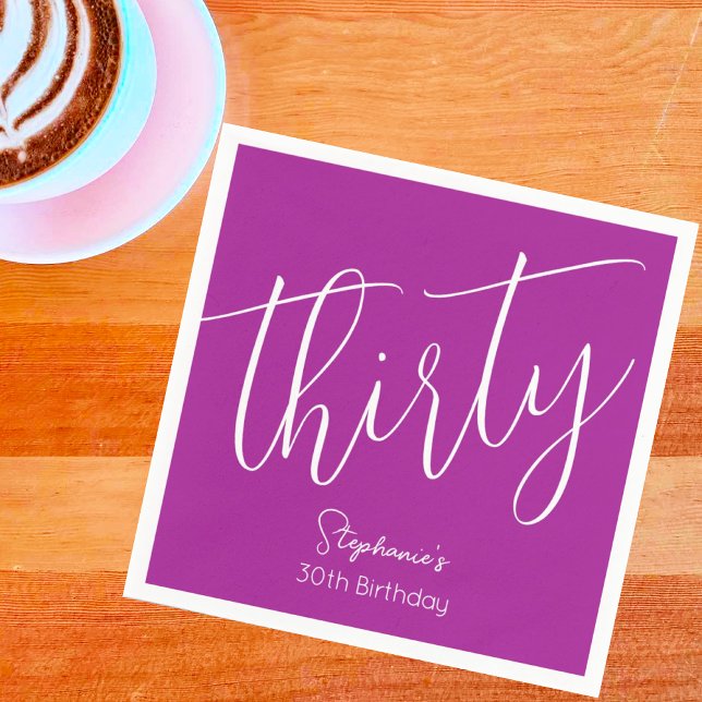 Guardanapo De Papel Aniversário de 30 anos Rosa Escuro de Script Simpl (Criador carregado)