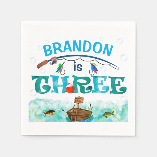 Guardanapo De Papel Aniversário de 3 anos de O-fish-ally de pesca (Frente)
