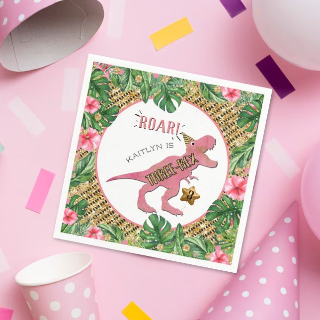 Guardanapo De Papel Aniversário de 3 anos Dinossauro Três Rex Napkins (Criador carregado)