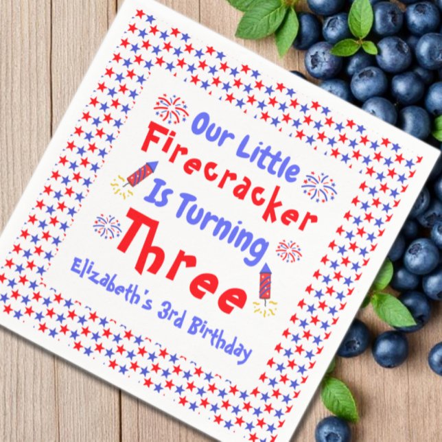 Guardanapo De Papel Aniversário de 3 anos do Firecracker (Criador carregado)