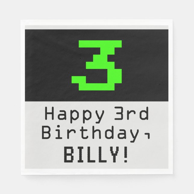 Guardanapo De Papel aniversário de 3 anos - Estilo Nerdy / Geeky "3" & (Frente)