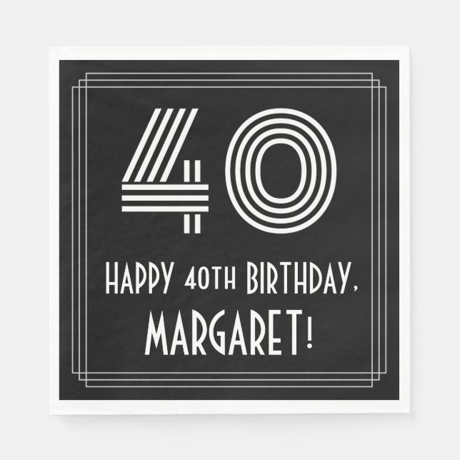 Guardanapo De Papel aniversário de 40 anos: Art Deco Inspira "40" + No (Frente)