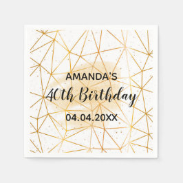 Guardanapo De Papel aniversário de 40 anos branco de ouro geométrico