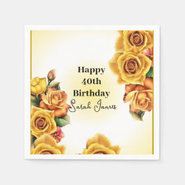 Guardanapo De Papel Aniversário de 40 anos das rosas amarelas bonitas