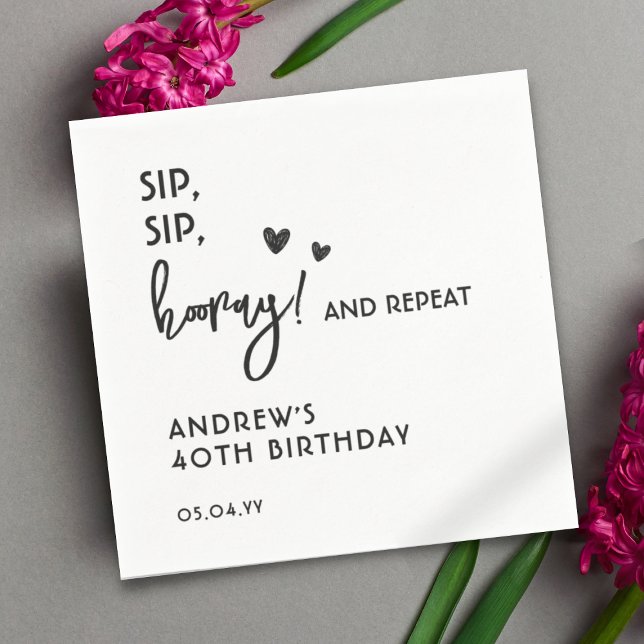 Guardanapo De Papel Aniversário de 40 anos de Adultos Simples Pretos e (Criador carregado)