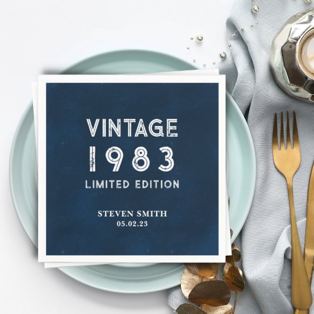 Guardanapo De Papel Aniversário de 40 anos de Ano Personalizado Azul d (Criador carregado)