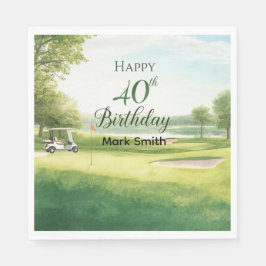 Guardanapo De Papel Aniversário de 40 anos de golfe com carrinho de go