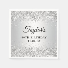Guardanapo De Papel Aniversário de 40 anos de Ombre de prata com brilh
