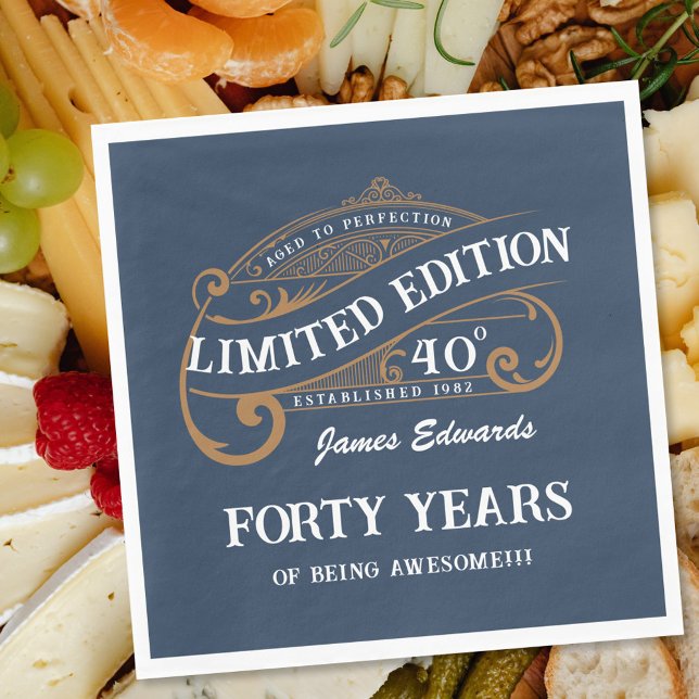 Guardanapo De Papel Aniversário de 40 anos de uísque azul-Dourado masc (Criador carregado)