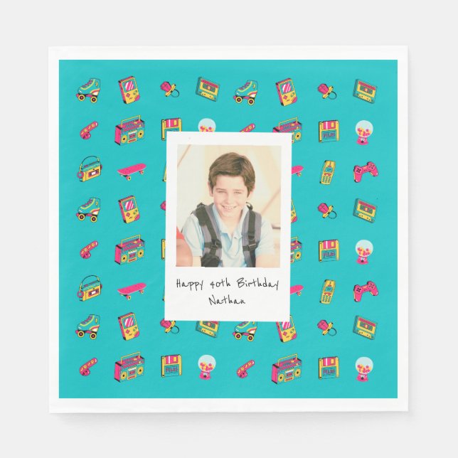 Guardanapo De Papel Aniversário de 40 anos Napkin Icônico dos anos 90  (Frente)