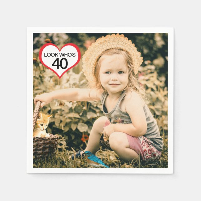 Guardanapo De Papel aniversário de 40 anos Napkins com Foto (Frente)