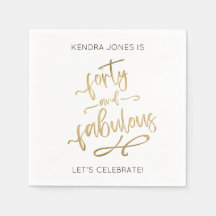 aniversário de 40 anos Personalizado Dourado, Napk