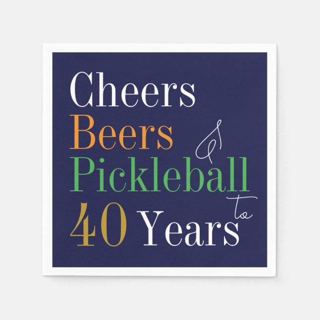 Guardanapo De Papel aniversário de 40 anos Pickleball Cheers Blue (Frente)