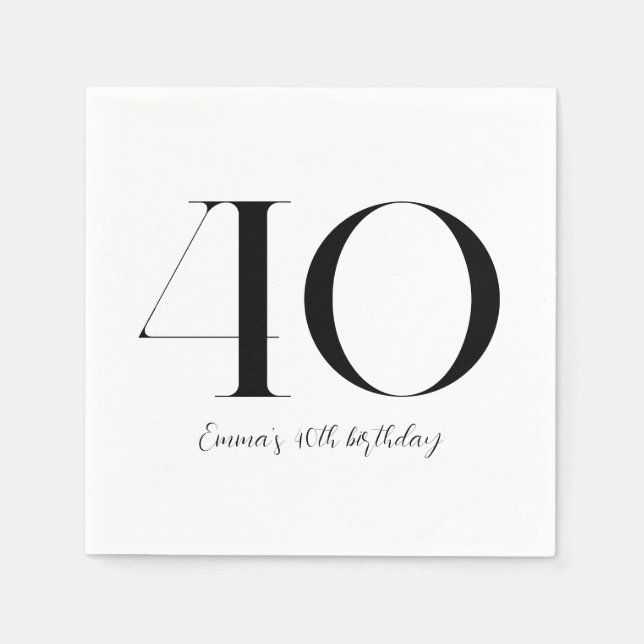 Guardanapo De Papel aniversário de 40 anos preto e branco (Frente)