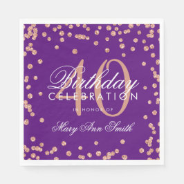 Guardanapo De Papel aniversário de 40 anos Roxo-Dourado Confetti