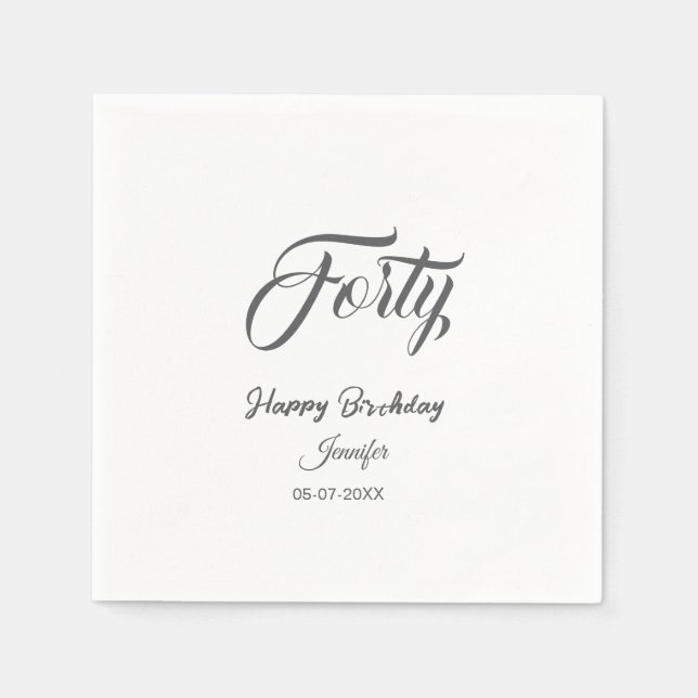 Guardanapo De Papel aniversário de 40 letras número quarenta nome data (Frente)