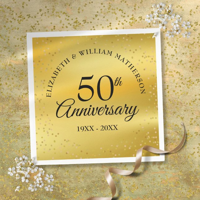 Guardanapo De Papel Aniversário de 50 anos de casamento com confete de (50th Wedding Anniversary Gold Dust Confetti Napkins)