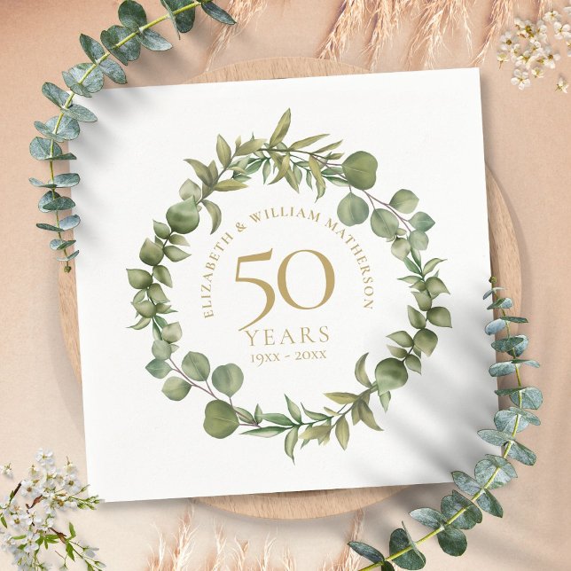 Guardanapo De Papel Aniversário de 50 anos de casamento com grinalda d (50th Golden Wedding Anniversary Greenery Garland Napkins)