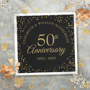 Guardanapo De Papel Aniversário de 50 Anos de Casamento Preto Pó de Ou
