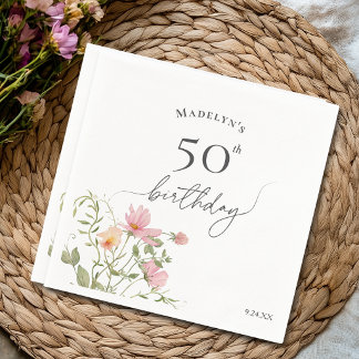 Guardanapo De Papel Aniversário de 50 anos Feminino Aquarela Flor Silv