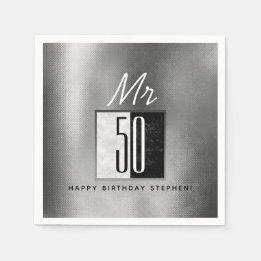 Guardanapo De Papel Aniversário de 50 anos preto e prata