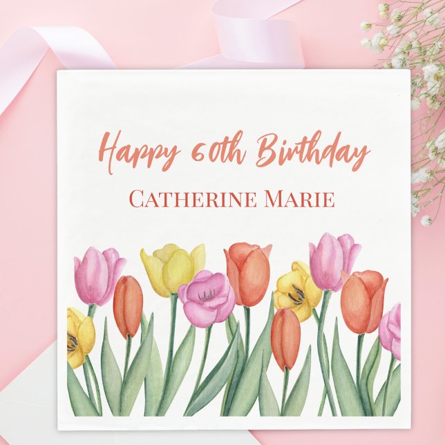 Guardanapo De Papel Aniversário de 60 anos com tema floral (Criador carregado)