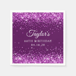 Guardanapo De Papel Aniversário de 60 anos Glittery Roxo