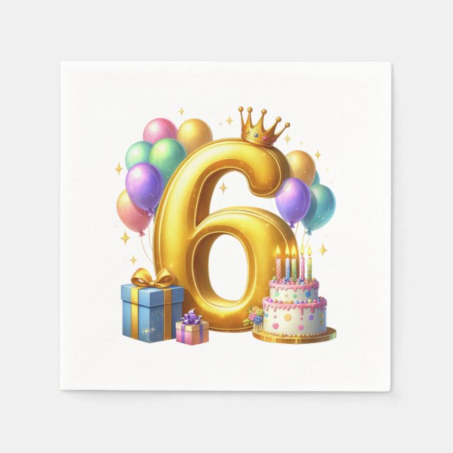 Guardanapo De Papel Aniversário de 6 anos dourado (Frente)