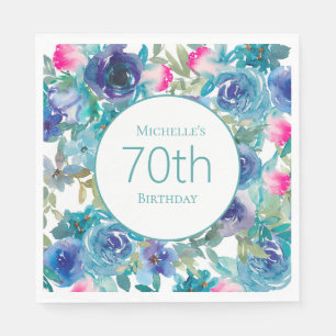 Guardanapo De Papel Aniversário de 70 anos com Floral de Aquarela Rosa