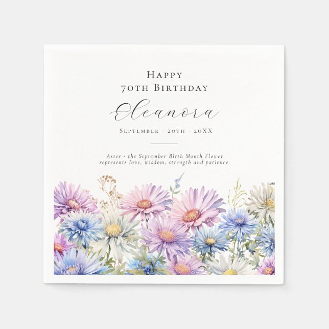 Guardanapo De Papel Aniversário de 70 anos Flor de Nascimento de Setem (Frente)