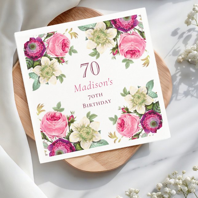 Guardanapo De Papel Aniversário de 70 Floral Rosa (Criador carregado)