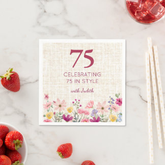 Guardanapo De Papel Aniversário de 75 anos Elegante Rosa Flores de Lin